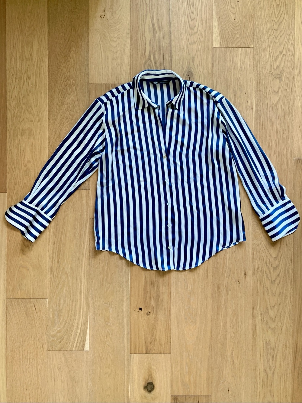 Zara Blue & White Vertical Stripe Button-Up Shirt